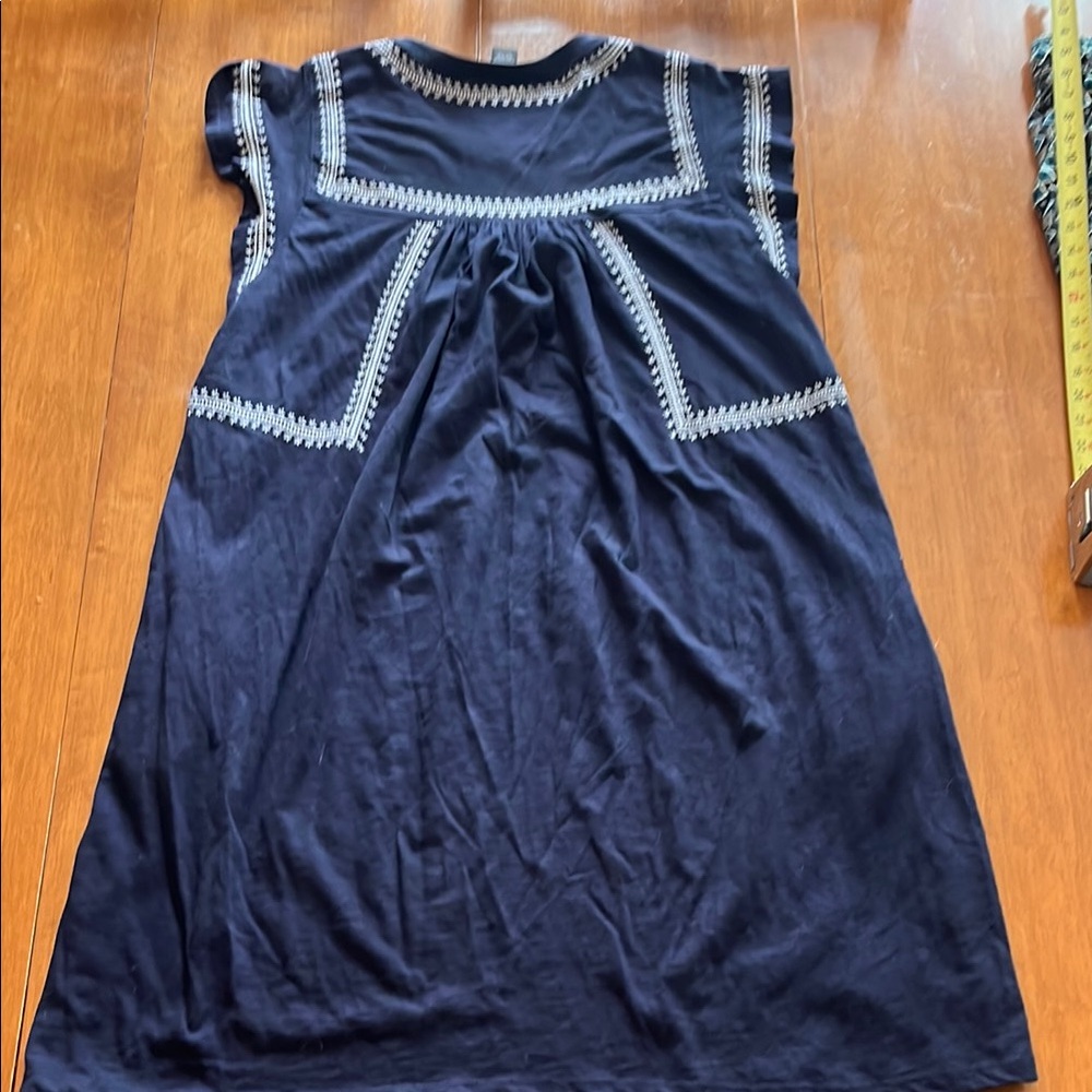Chelsea & Theodore Navy Boho Hippy Dress with White Embroidery